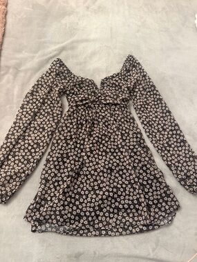 Floral Black and White Dress backless with tie in the back